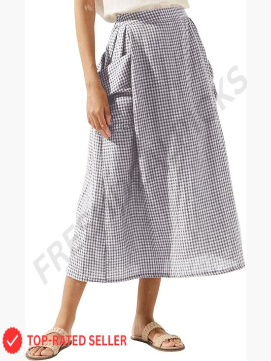 Dresses & Skirts - Plaid Midi Skirt Elastic Waist with Pockets Flowy Vintage A-Line
